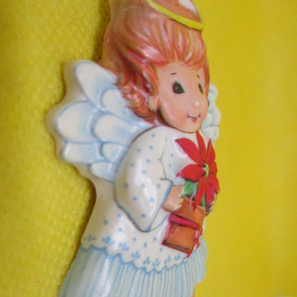 Poinsettia Angel Brooch Resin Angel With A Poinsettia Plant Angel Brooch - Picture 3 of 10